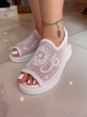 Knit Beyaz Sandalet