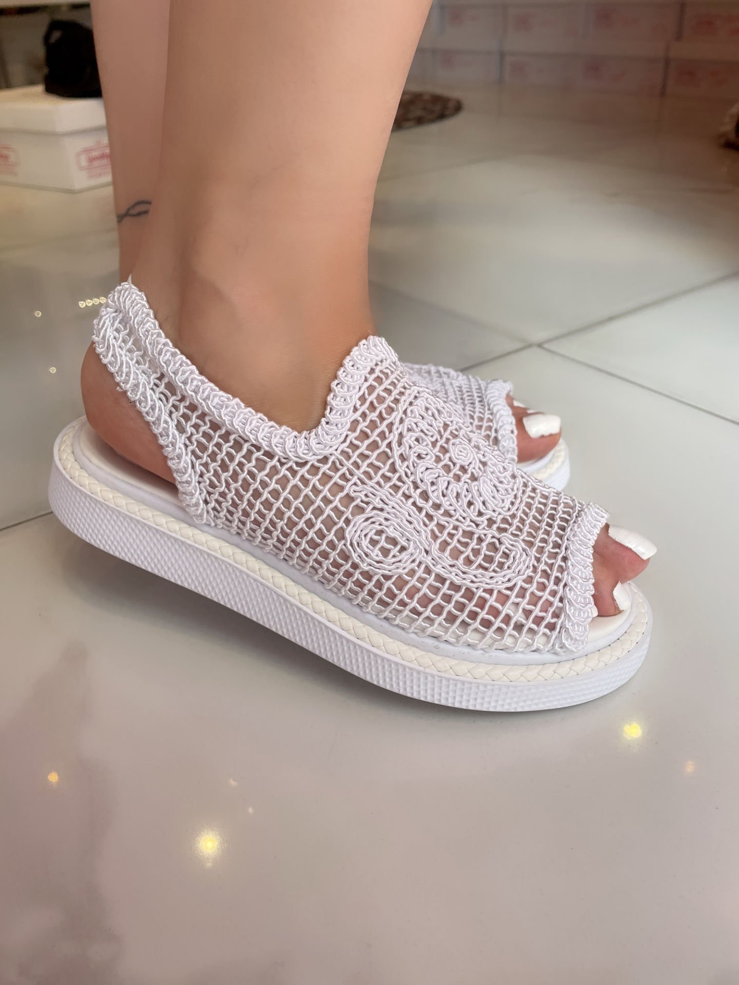 Knit Beyaz Sandalet
