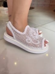 Knit Beyaz Sandalet