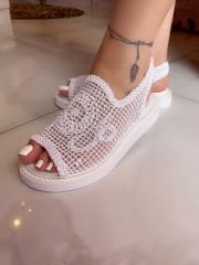 Knit Beyaz Sandalet