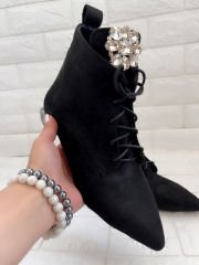 Gloria Siyah Süet Kristal Taşlı Bootie