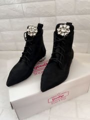 Gloria Siyah Süet Kristal Taşlı Bootie