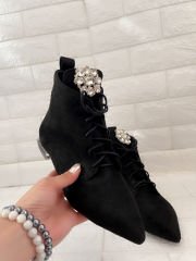 Gloria Siyah Süet Kristal Taşlı Bootie