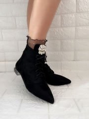 Gloria Siyah Süet Kristal Taşlı Bootie