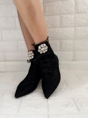 Gloria Siyah Süet Kristal Taşlı Bootie