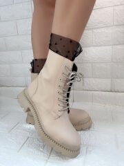 Side Bej Deri Kristal Taşlı Bağcıklı Postal Bot