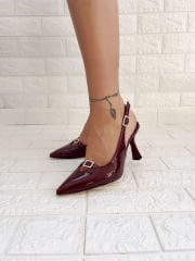 Babe Bordo Rugan Kristal Taşlı Topuklu Ayakkabı