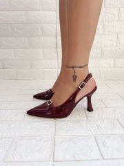 Babe Bordo Rugan Kristal Taşlı Topuklu Ayakkabı