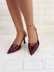 Babe Bordo Rugan Kristal Taşlı Topuklu Ayakkabı