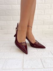 Babe Bordo Rugan Kristal Taşlı Topuklu Ayakkabı