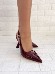 Babe Bordo Rugan Kristal Taşlı Topuklu Ayakkabı