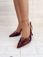 Babe Bordo Rugan Kristal Taşlı Topuklu Ayakkabı
