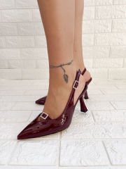 Babe Bordo Rugan Kristal Taşlı Topuklu Ayakkabı