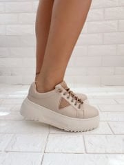 Perada Bej Deri Kristal Taşlı Sneaker