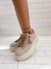 Perada Bej Deri Kristal Taşlı Sneaker