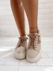 Perada Bej Deri Kristal Taşlı Sneaker