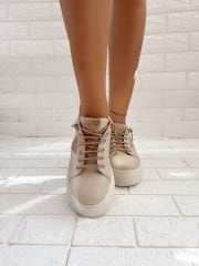 Perada Bej Deri Kristal Taşlı Sneaker