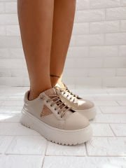 Perada Bej Deri Kristal Taşlı Sneaker