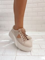 Perada Bej Deri Kristal Taşlı Sneaker