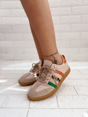 Sambas Bej Süet Kristal Taşlı Bağcıklı Sneaker