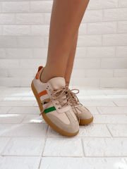 Sambas Bej Süet Kristal Taşlı Bağcıklı Sneaker