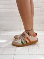 Sambas Bej Süet Kristal Taşlı Bağcıklı Sneaker