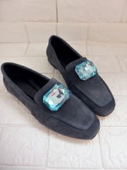 Mary İndigo Mavi Hakiki Süet Loafer Ayakkabı
