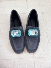 Mary İndigo Mavi Hakiki Süet Loafer Ayakkabı