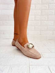 Mary Bej Hakiki Süet Loafer Ayakkabı