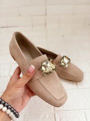 Mary Bej Hakiki Süet Loafer Ayakkabı