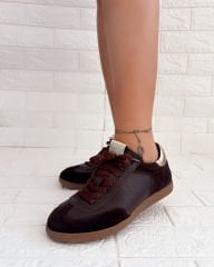 Choco Hakiki Deri Çikolata Kahvesi Gold Detaylı Sneaker