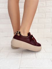 Brode Bordo Suni Deri Leopar Biyeli Sneaker Ayakkabı