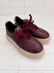 Brode Bordo Suni Deri Leopar Biyeli Sneaker Ayakkabı